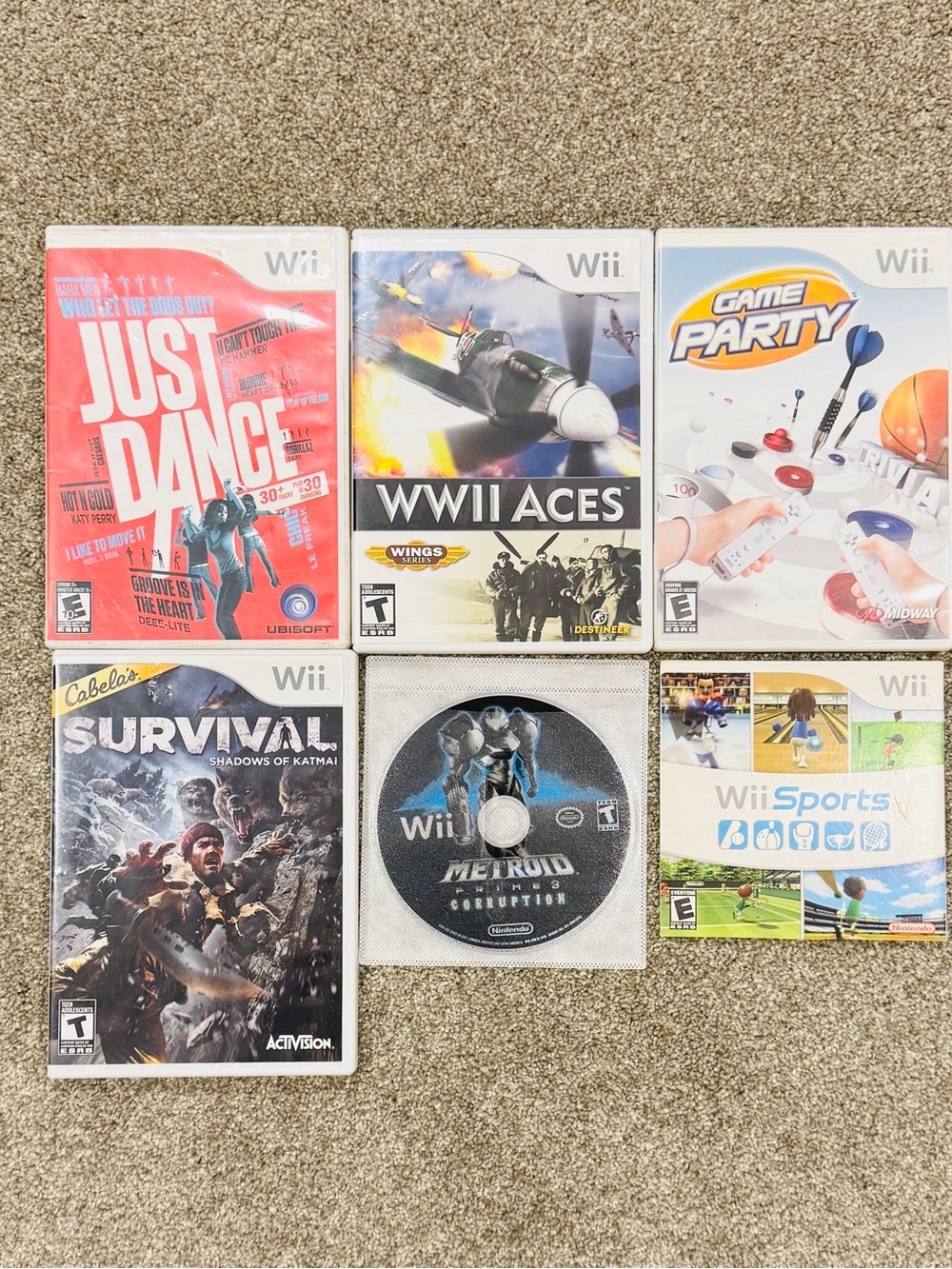 Nintendo Wii Video Game Lot (6 Games) - Wii Sports Metroid Prime 3 Just Dance